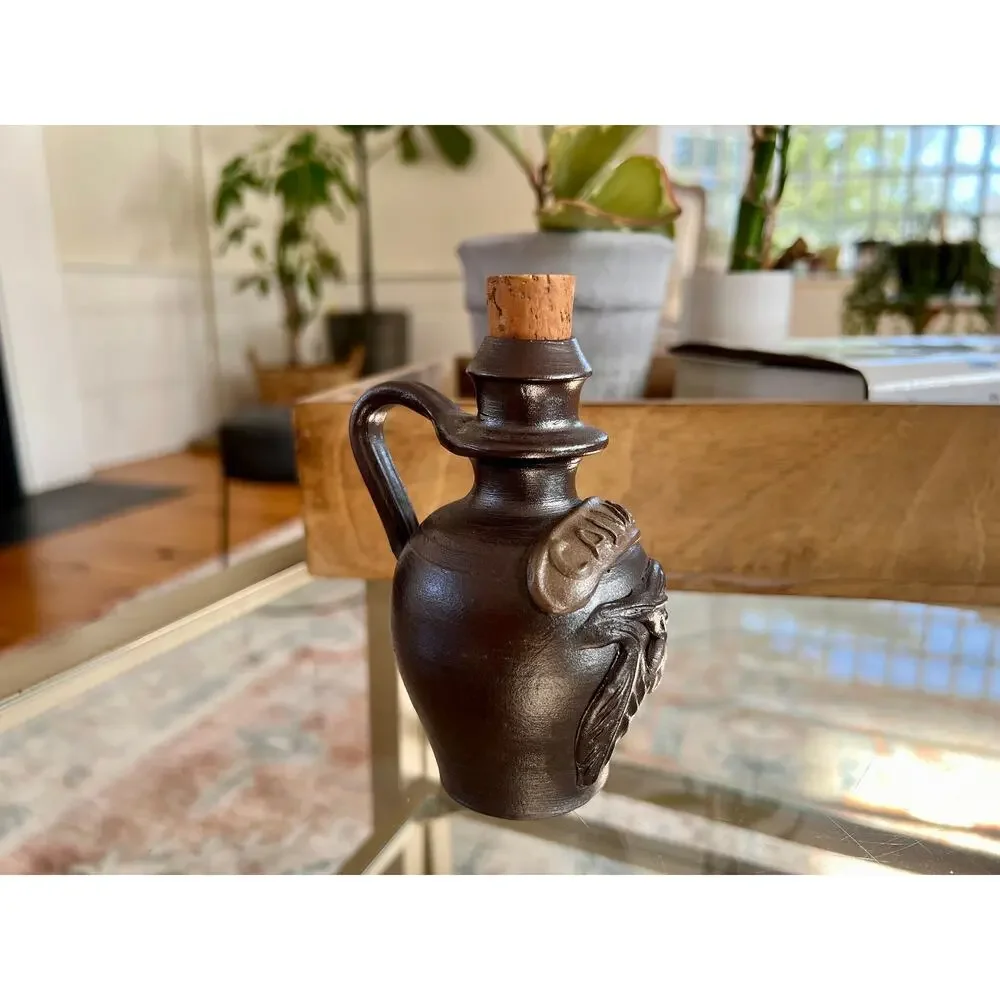 Vintage Calvados Pottery Brandy Jug Cork Top French Country Stoneware Turgis
